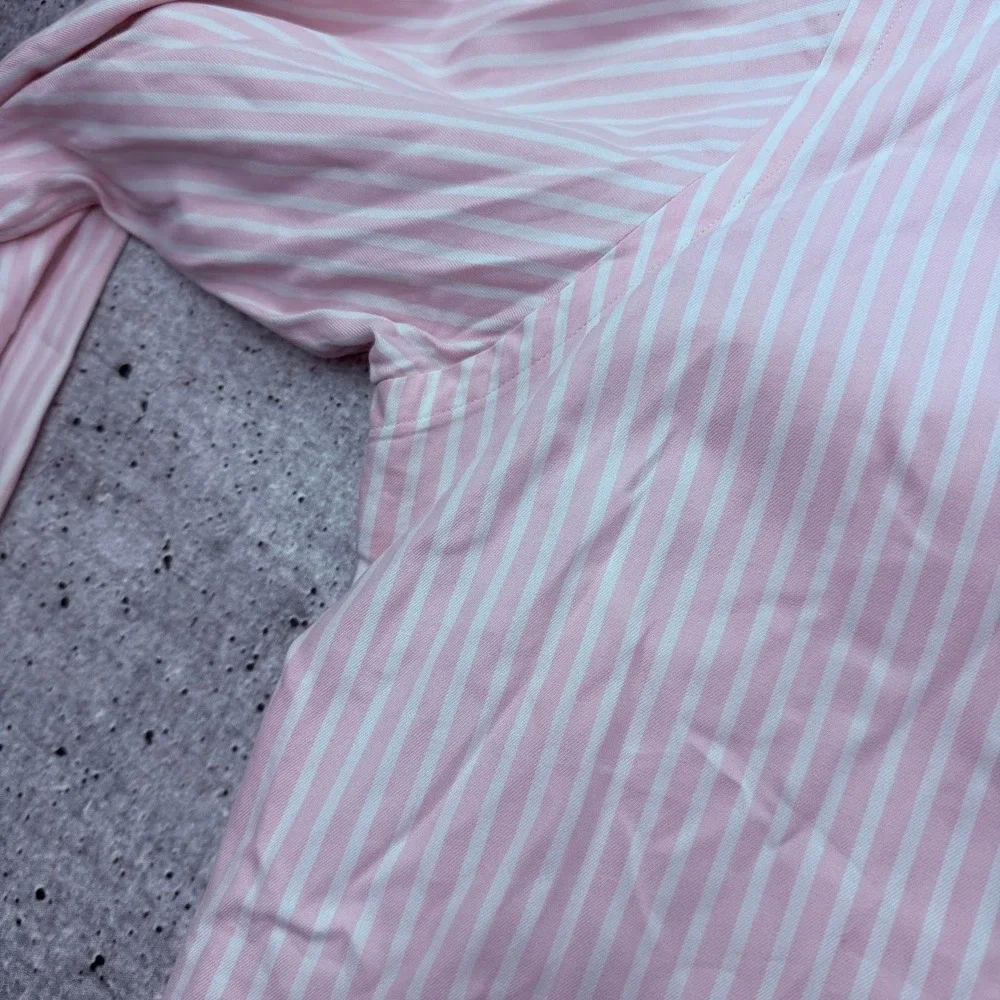 Vintage Polo Ralph Lauren Pink White Striped Button Up Mens L Cotton Blue Pony